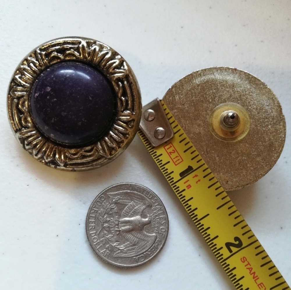 Antiqued Silver Tone Purple Stud Earrings - Picture 6 of 6